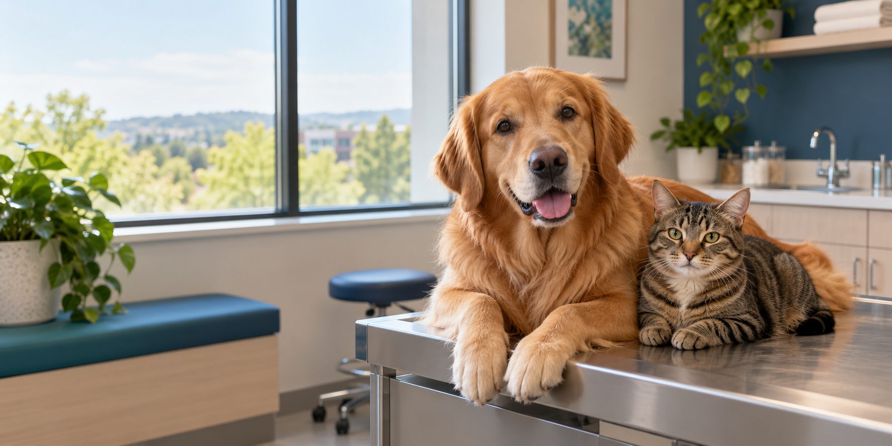 Dog and cat in a veterinary exam room